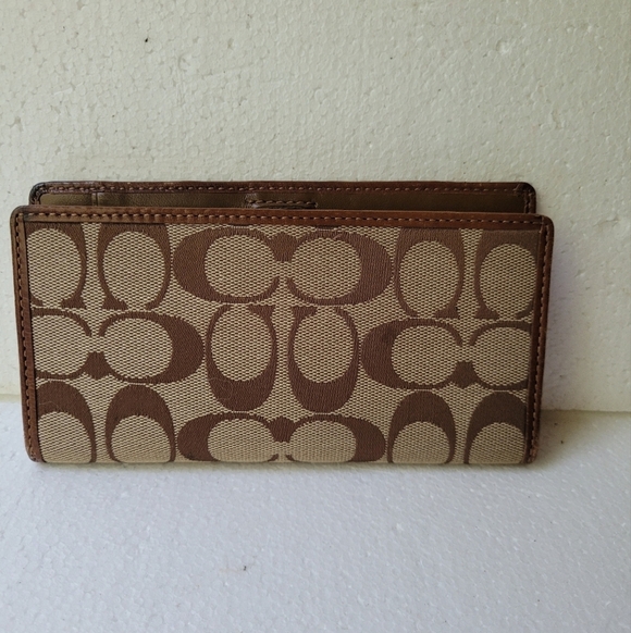 Coach Handbags - Coach Logo Wallet Checkbook Cover Vintage Brown and Beige Cloth & Leather READ*